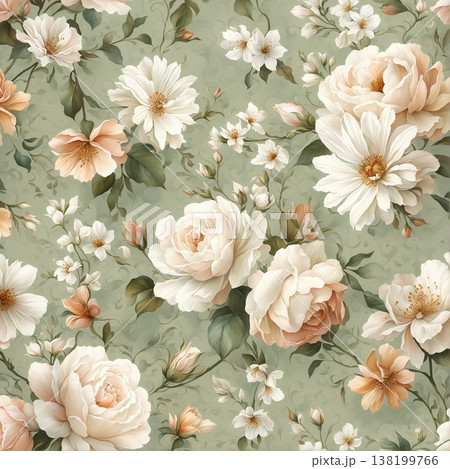 watercolor painting of leaf and flowers pattern watercolor painting of leaf and flowers pattern 138199766