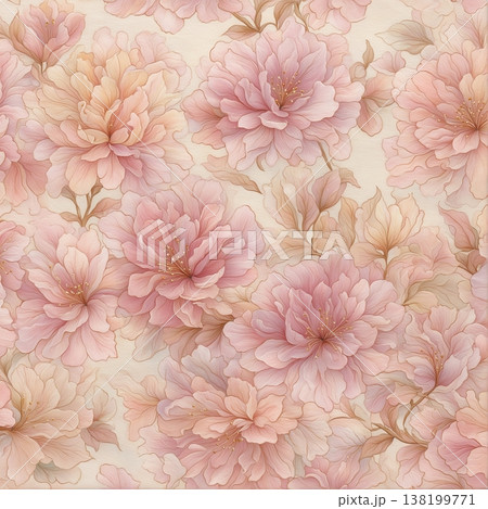 watercolor painting of leaf and flowers pattern 138199771