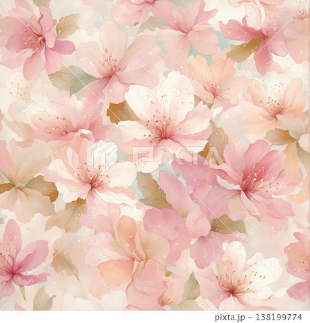 watercolor painting of leaf and flowers pattern 138199774
