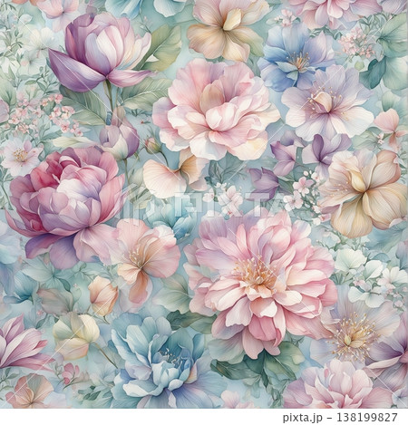 watercolor painting of leaf and flowers pattern watercolor painting of leaf and flowers pattern 138199827