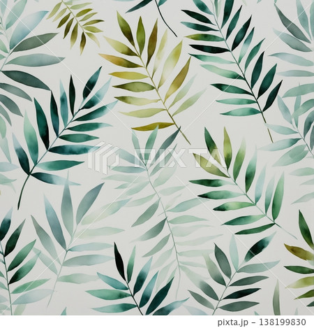 watercolor painting of leaf and flowers pattern 138199830