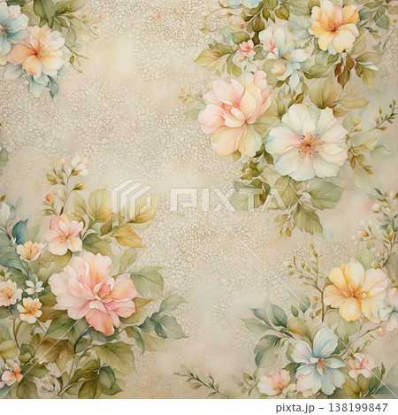 watercolor painting of leaf and flowers pattern watercolor painting of leaf and flowers pattern 138199847