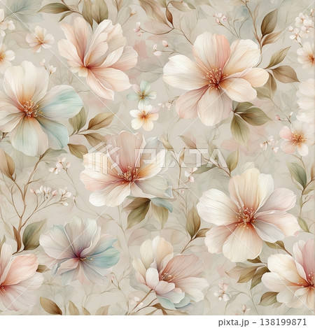 watercolor painting of leaf and flowers pattern watercolor painting of leaf and flowers pattern 138199871
