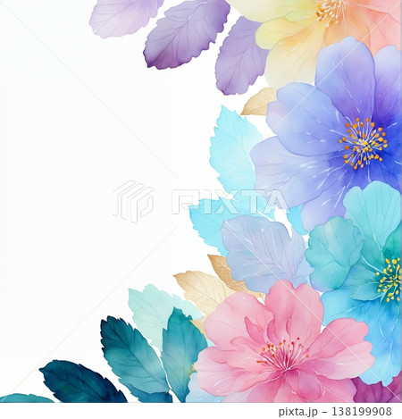 watercolor painting of leaf and flowers pattern watercolor painting of leaf and flowers pattern 138199908