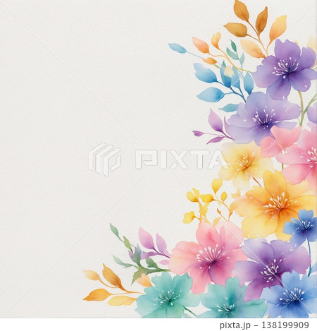 watercolor painting of leaf and flowers pattern 138199909
