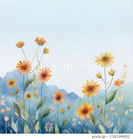 watercolor painting of leaf and flower pattern 138199982
