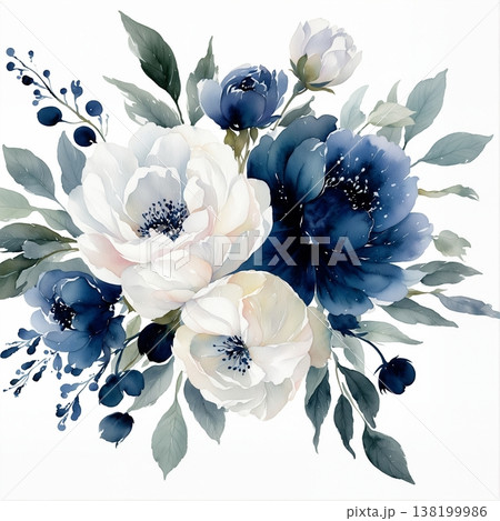watercolor painting of leaf and flower pattern 138199986