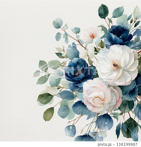 watercolor painting of leaf and flower pattern 138199987