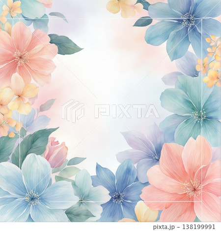 watercolor painting of leaf and flower pattern watercolor painting of leaf and flower pattern 138199991