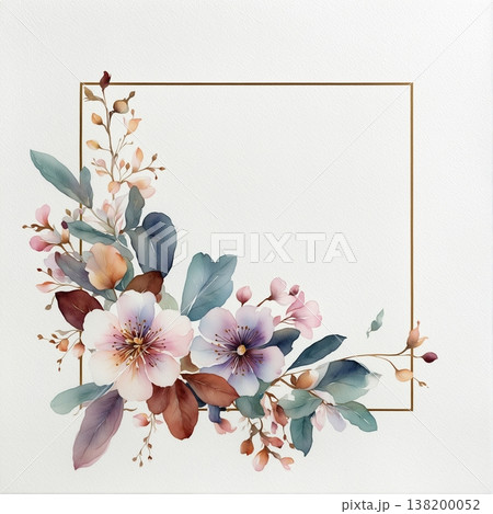 watercolor painting of leaf and flower pattern 138200052