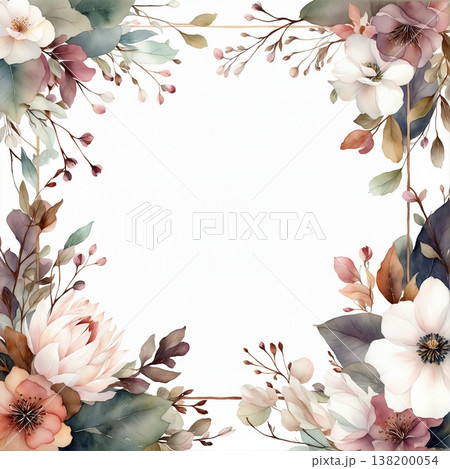 watercolor painting of leaf and flower pattern 138200054