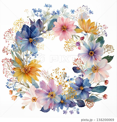 watercolor painting of leaf and flower pattern watercolor painting of leaf and flower pattern 138200069