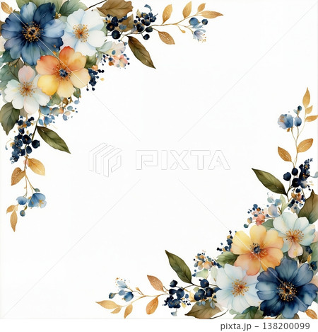 watercolor painting of leaf and flowers pattern 138200099