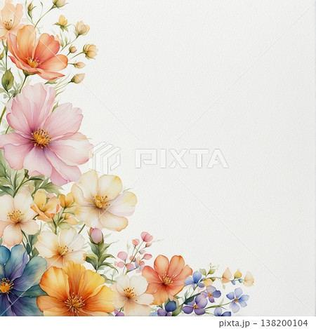 watercolor painting of leaf and flowers pattern 138200104