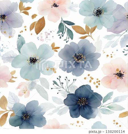 watercolor painting of leaf and flowers pattern watercolor painting of leaf and flowers pattern 138200114