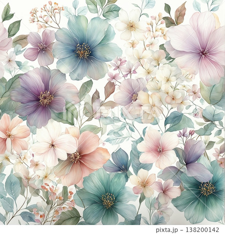 watercolor painting of leaf and flowers pattern watercolor painting of leaf and flowers pattern 138200142