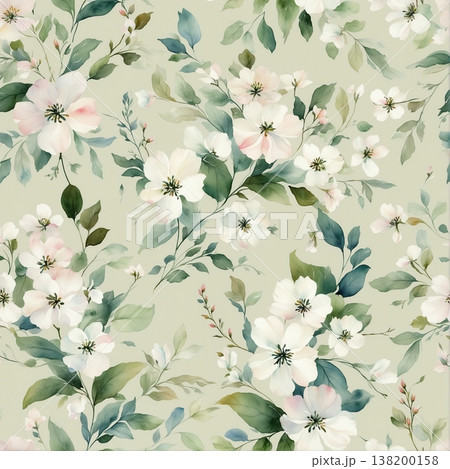 watercolor painting of leaf and flowers pattern watercolor painting of leaf and flowers pattern 138200158