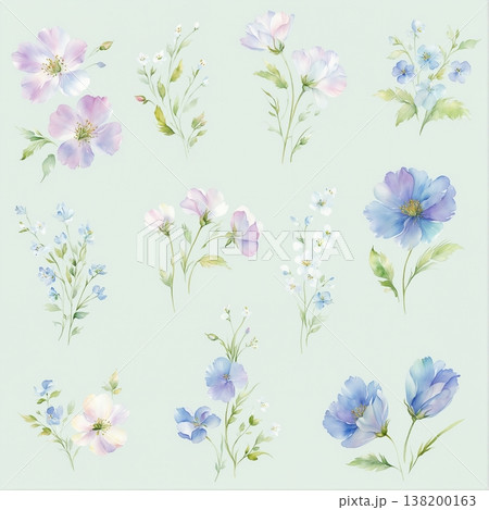 watercolor painting of leaf and flowers pattern 138200163