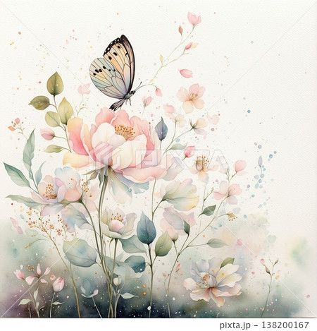 watercolor painting of leaf and flowers pattern watercolor painting of leaf and flowers pattern 138200167