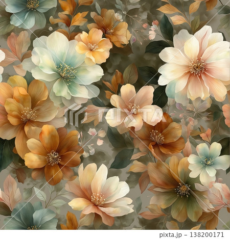 watercolor painting of leaf and flowers pattern watercolor painting of leaf and flowers pattern 138200171