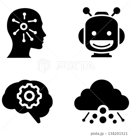 Artificial intelligence and machine learning concept icons representing innovation and digital transformation 138201521