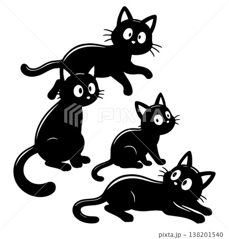 Black cats silhouettes cute playful domestic animals isolated on white background digital illustration Black cats silhouettes cute playful domestic animals isolated on white background digital illustration 138201540