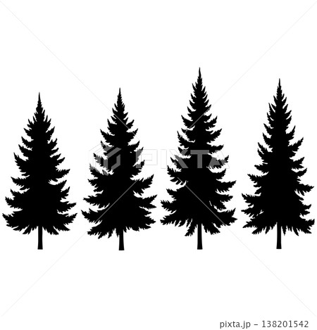 Black pine tree silhouettes on white background minimalist forest landscape set nature illustration Black pine tree silhouettes on white background minimalist forest landscape set nature illustration 138201542