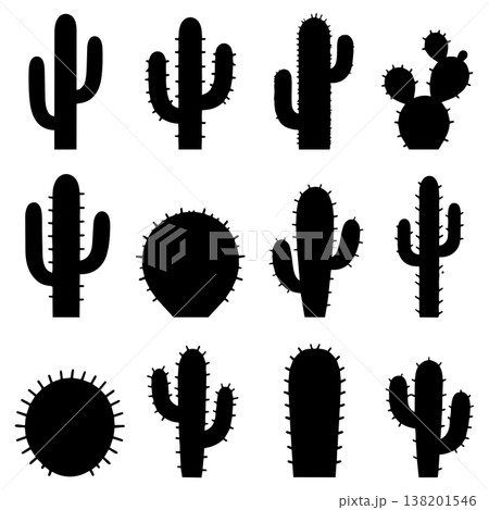 Cactus silhouettes desert plants 138201546