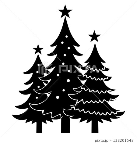 Christmas trees with stars on top silhouette isolated on white background winter holiday season 138201548