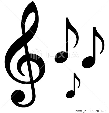 Music notes treble clef and eighth notes on white background for music concept Music notes treble clef and eighth notes on white background for music concept 138201626