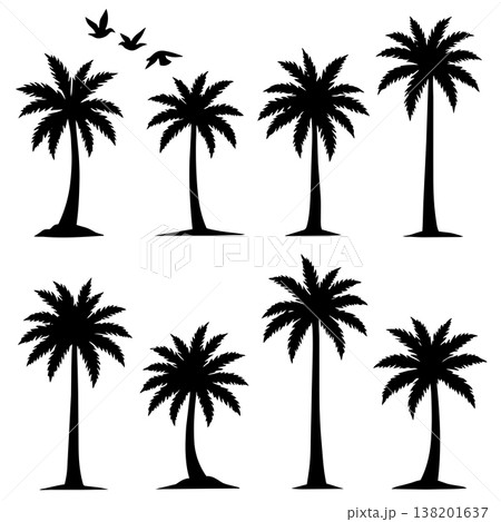 Palm tree silhouettes tropical plants island nature graphic art illustration 138201637