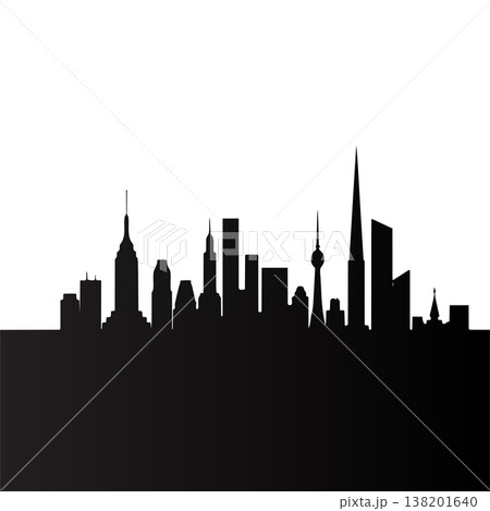 Panoramic city skyline silhouette with dark foreground against bright background for urban concepts 138201640