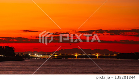 Golden Sunset Over Tranquil River Bridge Golden Sunset Over Tranquil River Bridge 138201844