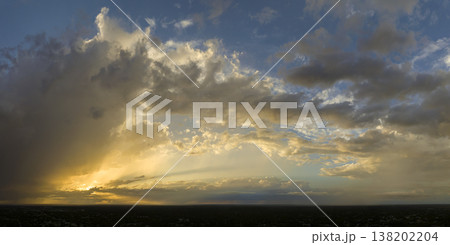 Evening sunset sky with colorful clouds. Panoramic skyscape Evening sunset sky with colorful clouds. Panoramic skyscape 138202204