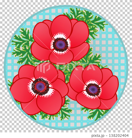 円形背景のついたアネモネの花イラスト 円形背景のついたアネモネの花イラスト 138202404