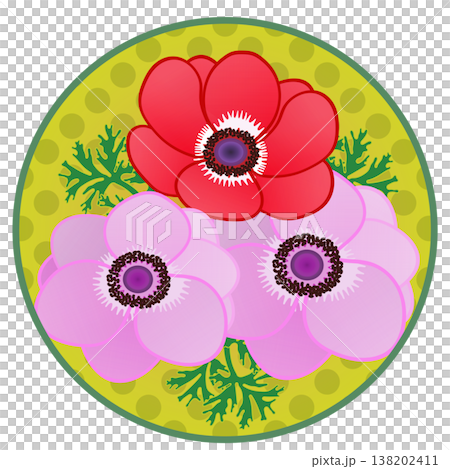 Anemone flower illustration with a circular background Anemone flower illustration with a circular background 138202411
