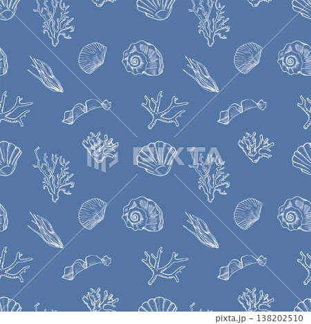 Seamless Sea life pattern with corals and seashells 138202510