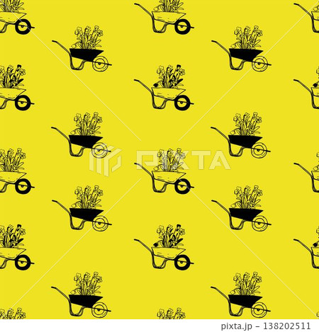 Garden cart with wildflowers pattern 138202511