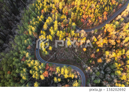Blue Ridge Parkway in full autumn splendor. North Carolina mountain highway lined with brilliant red, orange, and gold foliage Blue Ridge Parkway in full autumn splendor. North Carolina mountain highway lined with brilliant red, orange, and gold foliage 138202692
