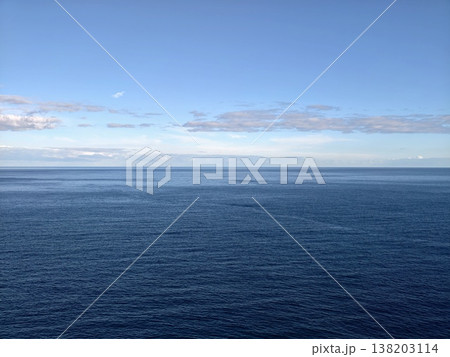 Tranquil ocean stretching to horizon surface, Peaceful vast water body with soft ripples and open sky 138203114