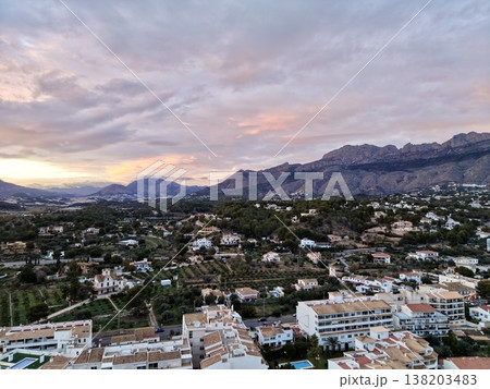 Serene seaside townscape captured from above, Panoramic aerial perspective of tranquil shoreline communities Serene seaside townscape captured from above, Panoramic aerial perspective of tranquil shoreline communities 138203483