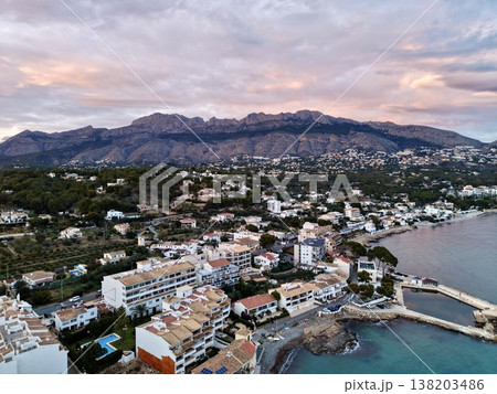 Scenic aerial composition, Beautiful drone view of coast, Elegant shot capturing waterfront and sky 138203486