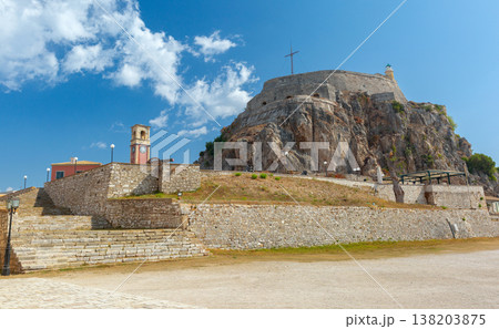 Old Fortress entrance with Greek flag in Corfu Town, Greece Old Fortress entrance with Greek flag in Corfu Town, Greece 138203875