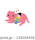 Girl with cat. Pets lover. Animal and human friendship concept illustration 138204438