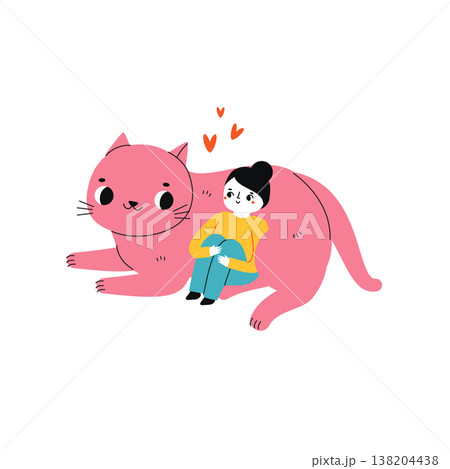 Girl with cat. Pets lover. Animal and human friendship concept illustration Girl with cat. Pets lover. Animal and human friendship concept illustration 138204438