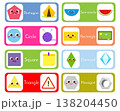 Set of flashcards wtih forms and objects. Geometric shapes in life cards. Educational material for children and kids. 138204450