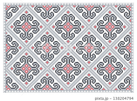 Ukrainian Grey Geometric Cross Pixel Folk Design 138204794