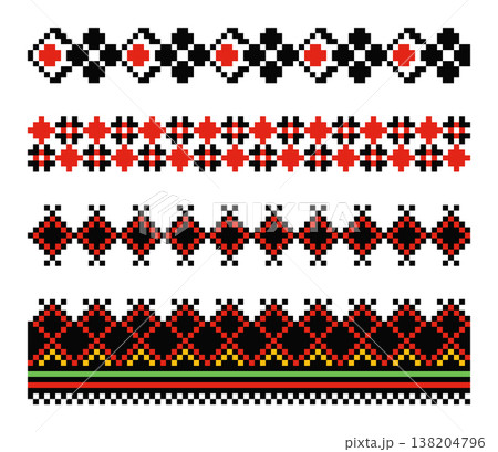 Ukrainian Pixel Border Ornament Set Red Black Ukrainian Pixel Border Ornament Set Red Black 138204796