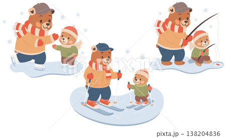 Cute illustrations set for Fathers Day Holiday. Father and son spending time together. 138204836