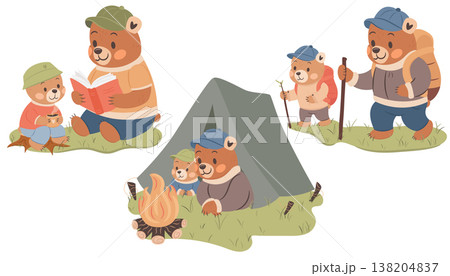 Cute illustrations set for Fathers Day Holiday. Father and son spending time together. Cute illustrations set for Fathers Day Holiday. Father and son spending time together. 138204837